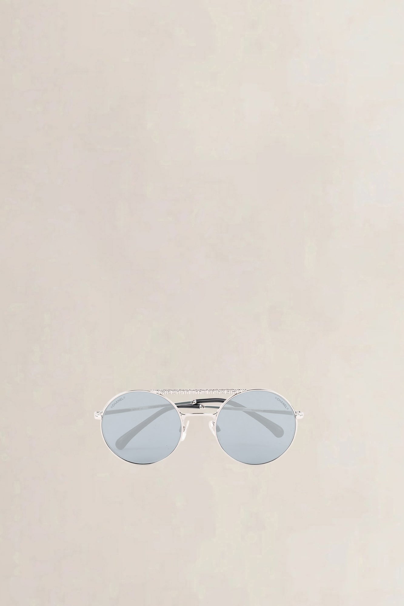 Chanel Silver Grey Mirrored Round Pilot Sunglasses
