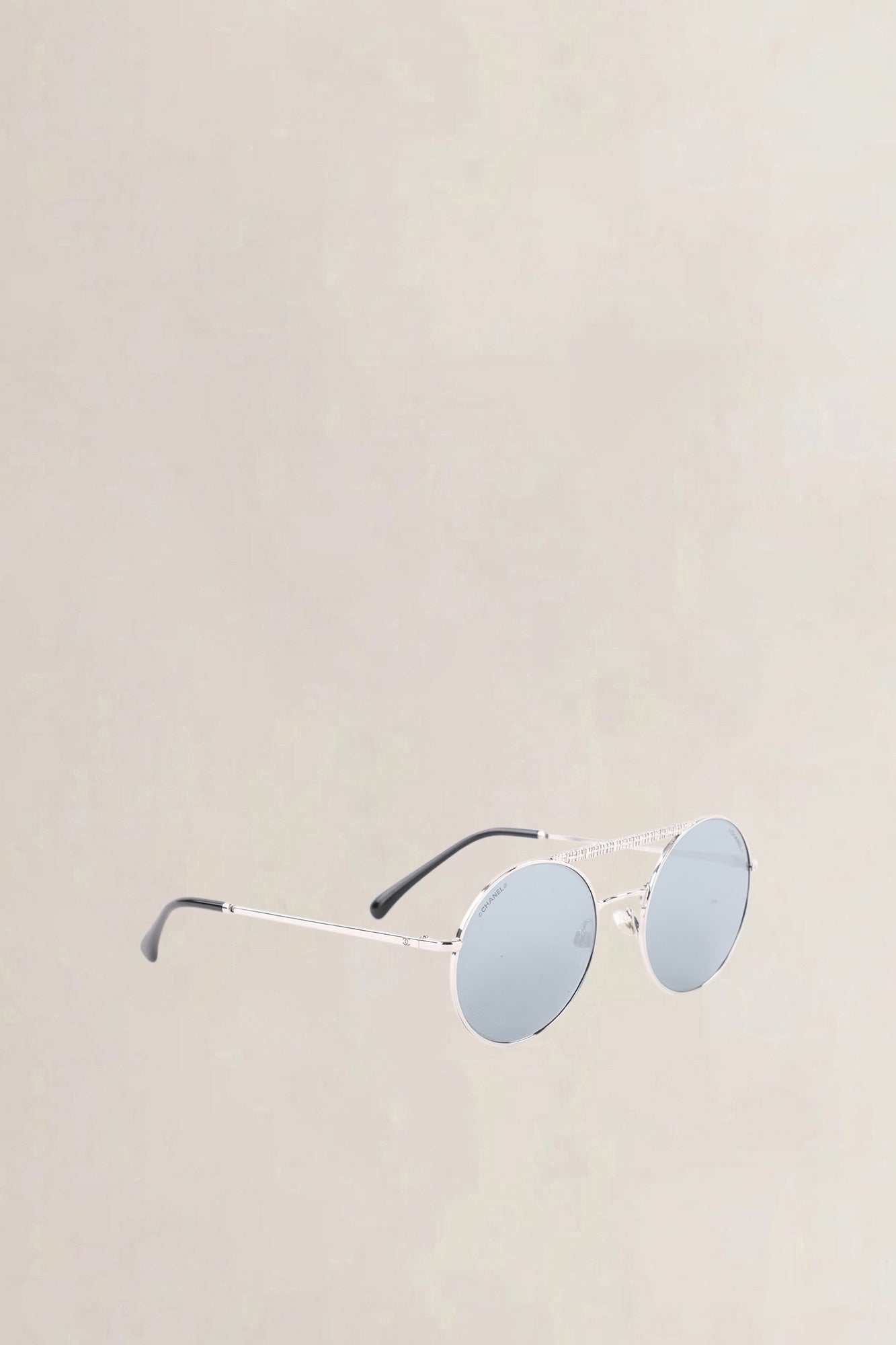 Chanel Silver Grey Mirrored Round Pilot Sunglasses