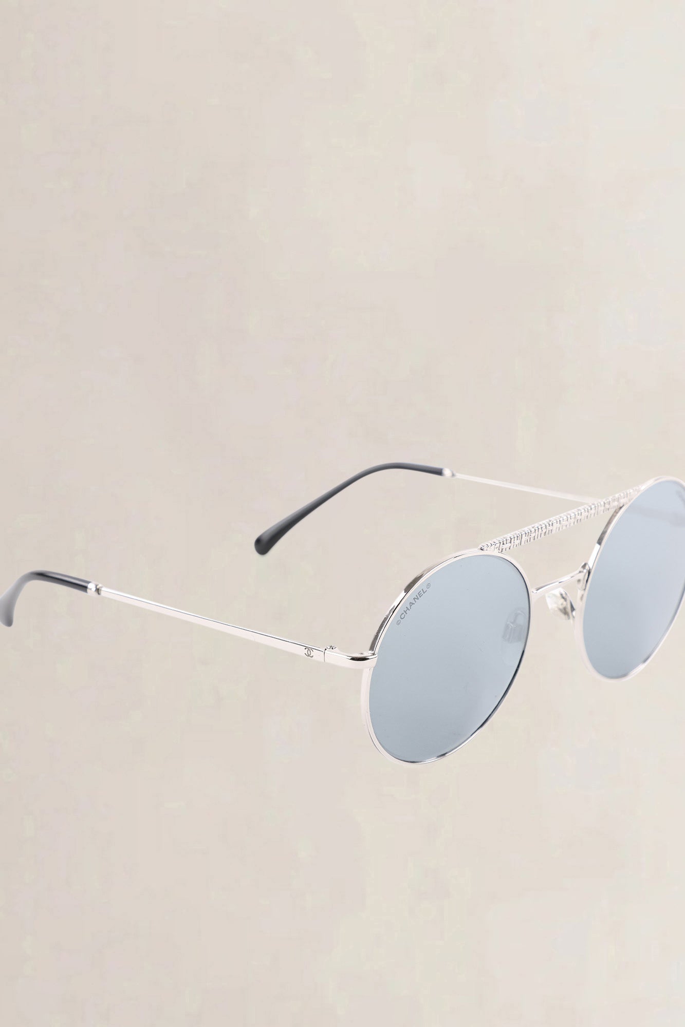 Chanel Silver Grey Mirrored Round Pilot Sunglasses