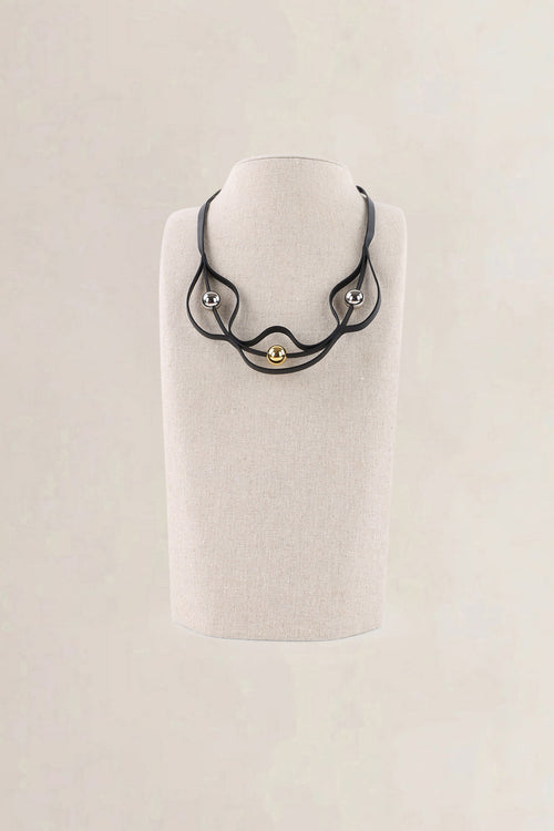 Hermès Black Leather Météore Necklace