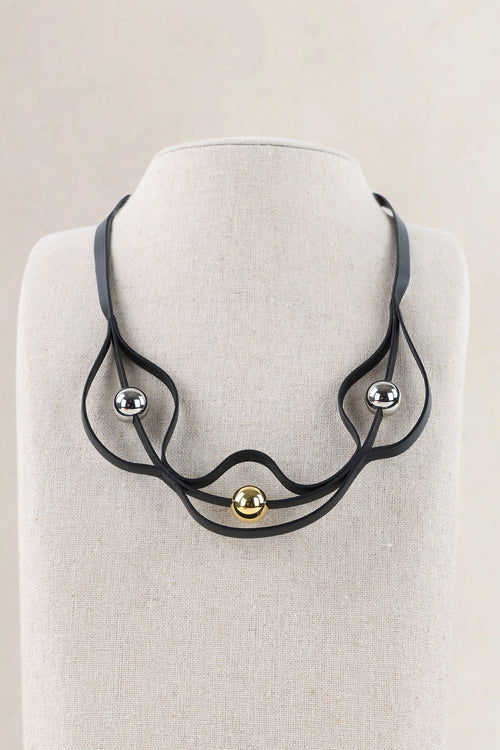 Hermès Black Leather Météore Necklace