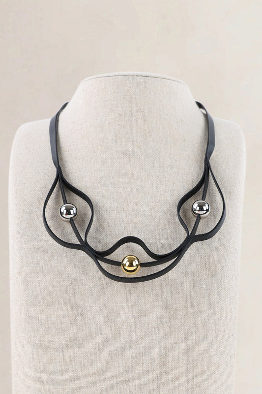 Hermès Black Leather Météore Necklace