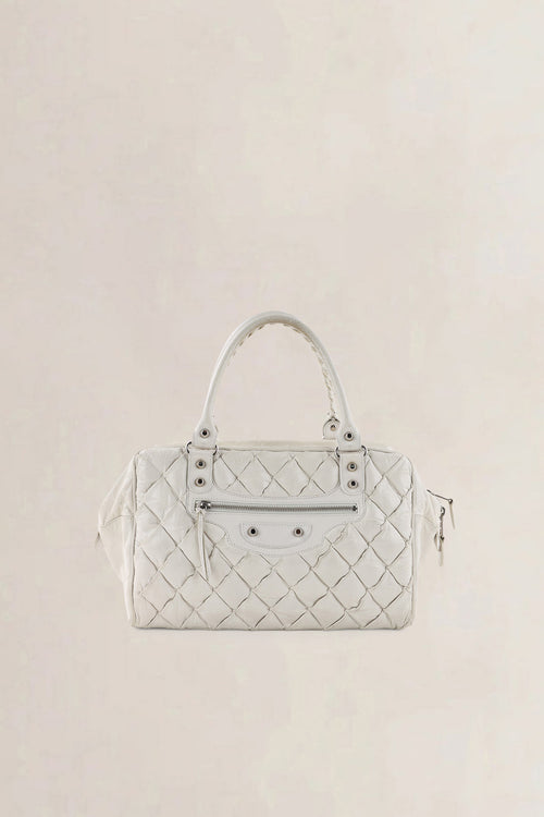 C Balenciaga White Quilted Leather Matelassé Top Handle Bag
