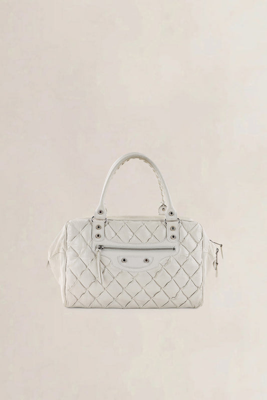 C Balenciaga White Quilted Leather Matelassé Top Handle Bag