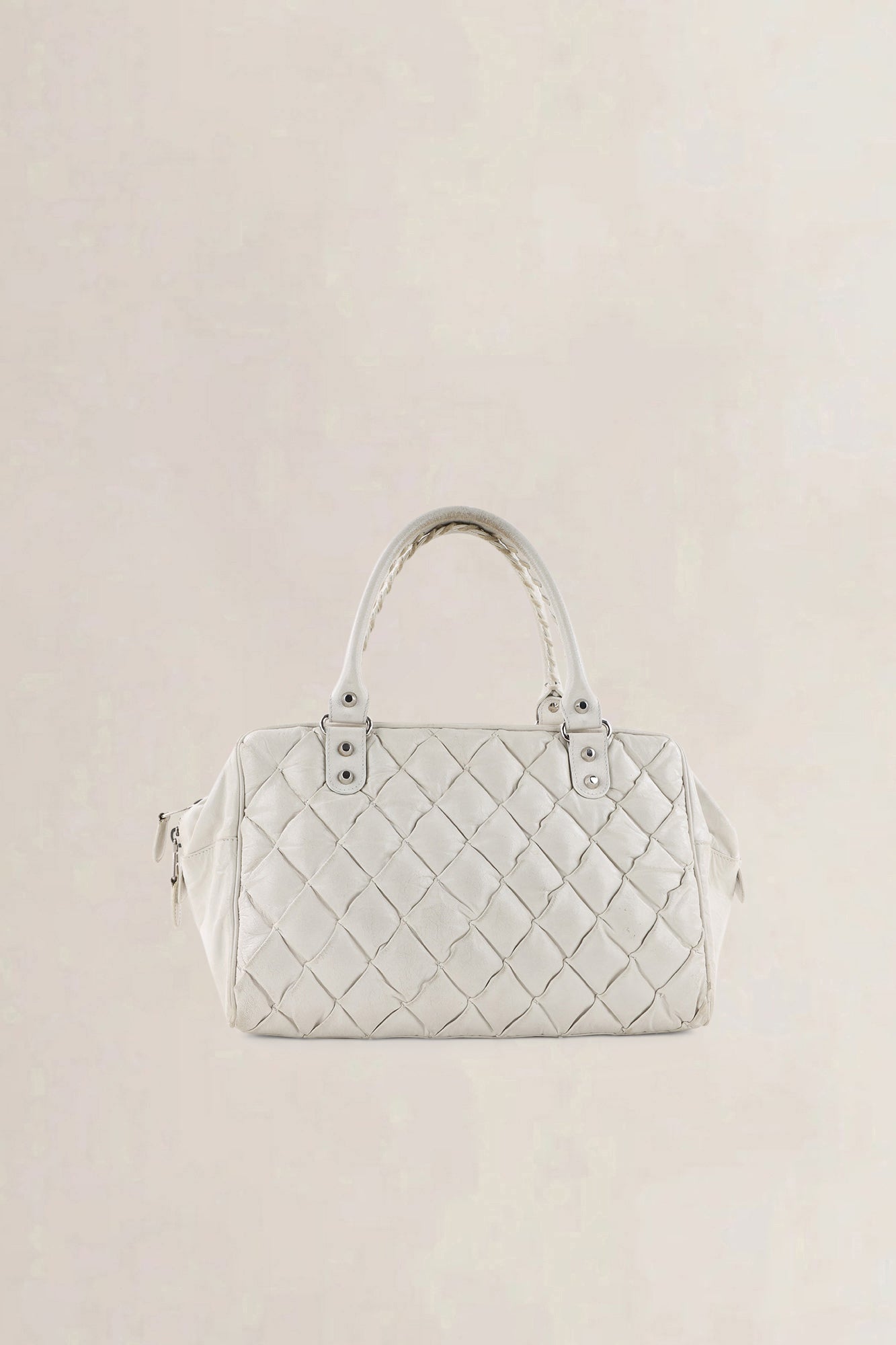 C Balenciaga White Quilted Leather Matelassé Top Handle Bag