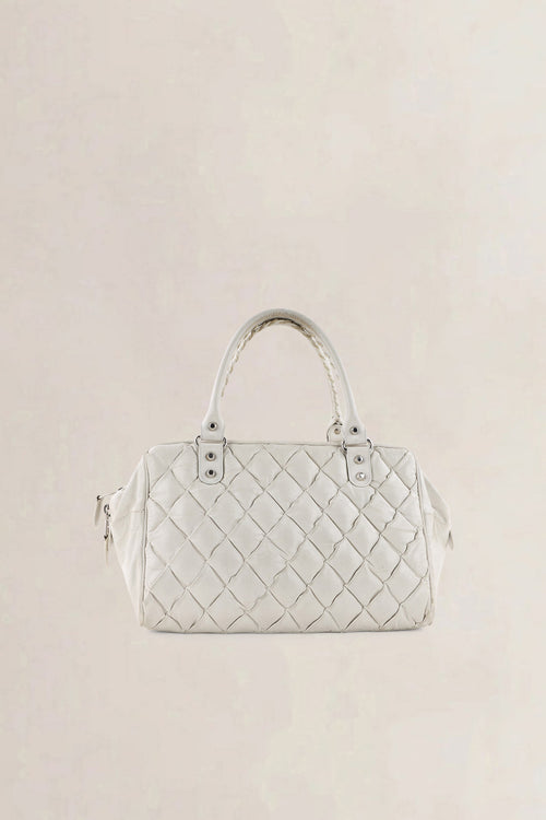 C Balenciaga White Quilted Leather Matelassé Top Handle Bag