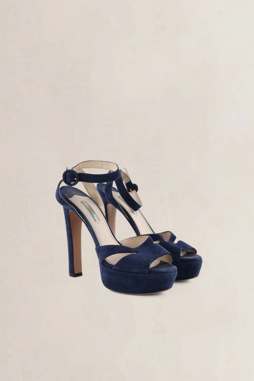 Prada Dark Blue Suede Platform Pumps