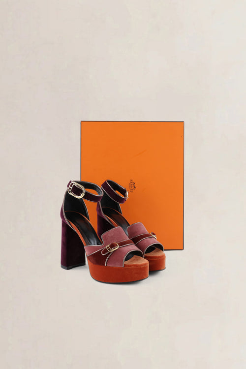 Hermès Multicolour Velvet Sandals