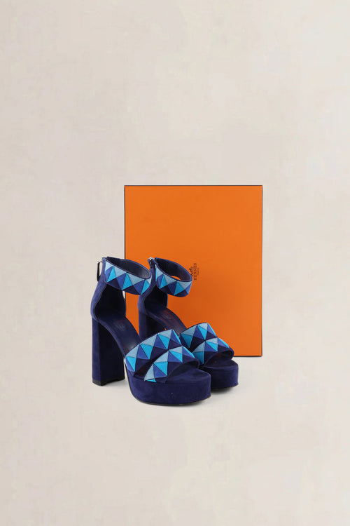 Hermès Blue Leather Aretha Matrix Sandals