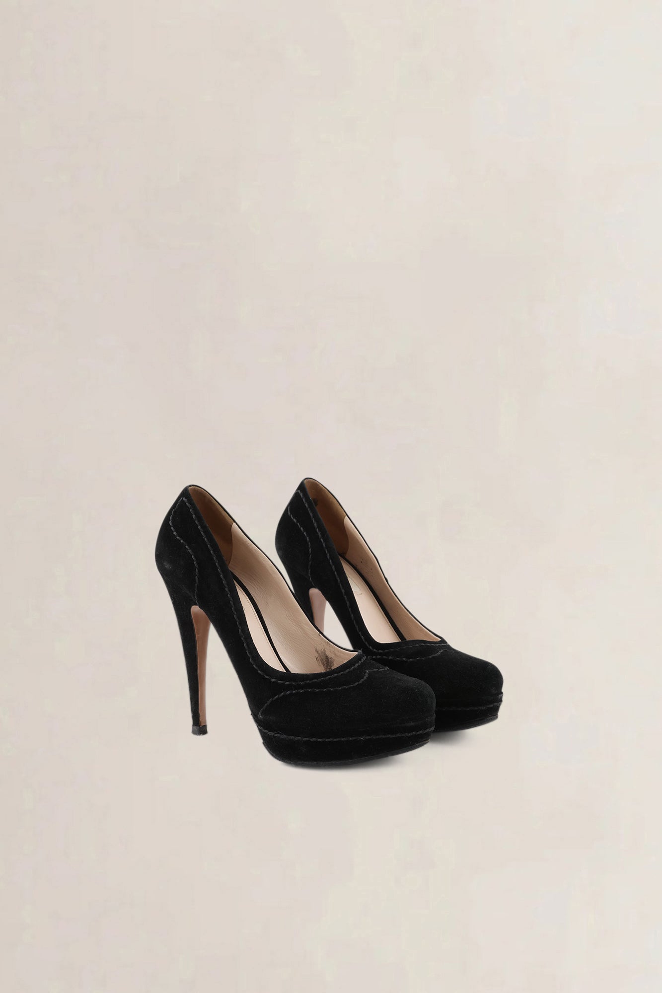 Prada Dark Brown Suede Whipstitch Heels