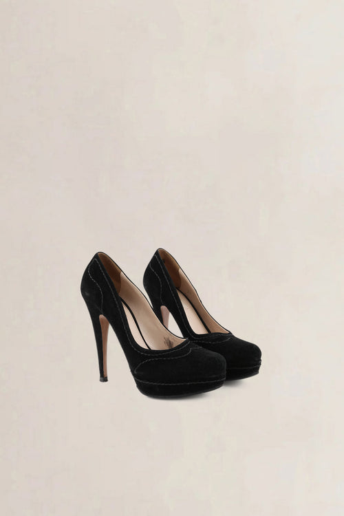 Prada Dark Brown Suede Whipstitch Heels