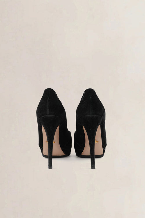 Prada Dark Brown Suede Whipstitch Heels