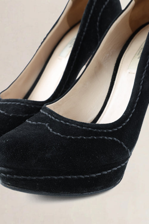 Prada Dark Brown Suede Whipstitch Heels