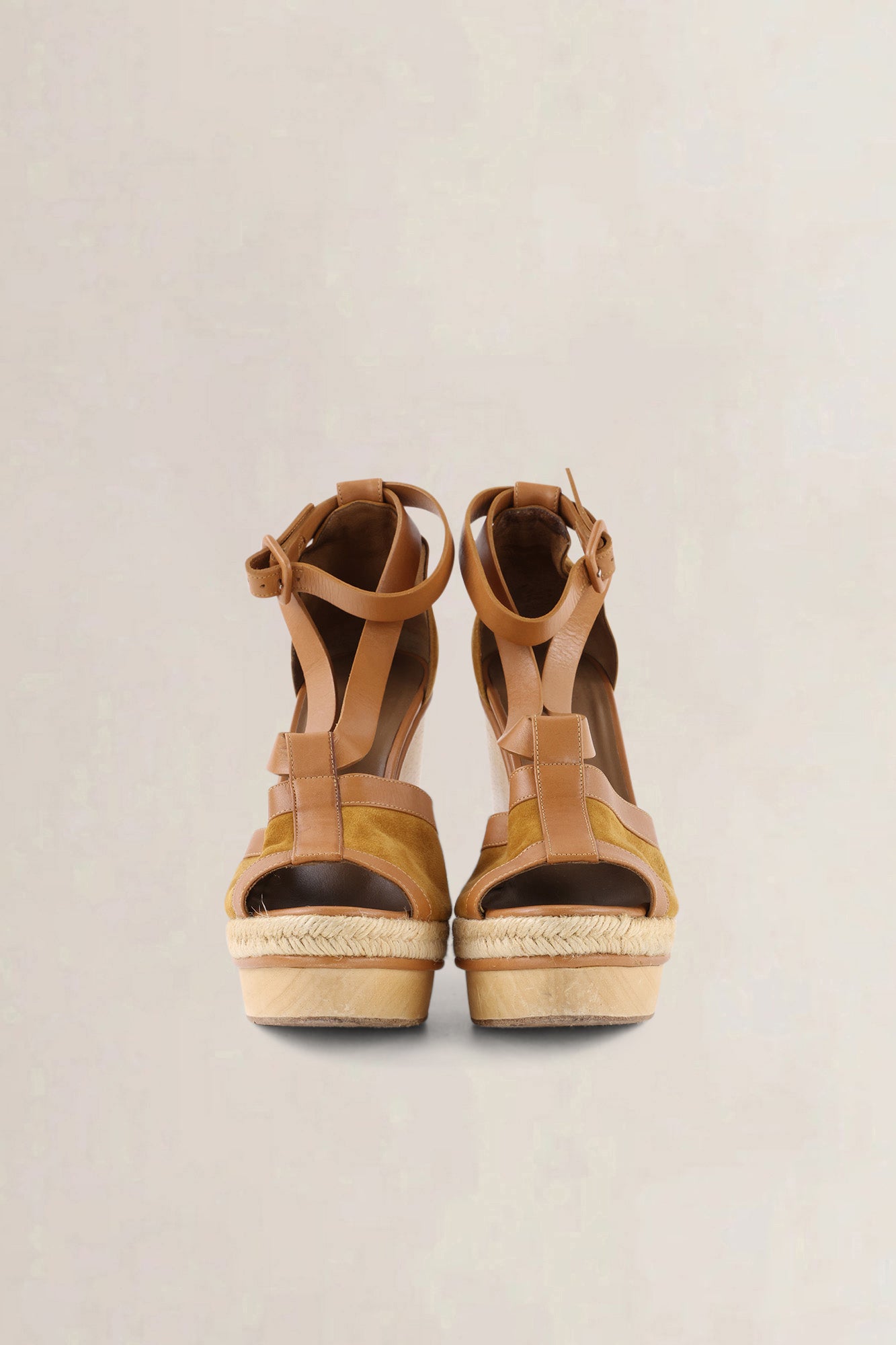 Hermès Brown Suede Ankle Strap Wedge Sandals