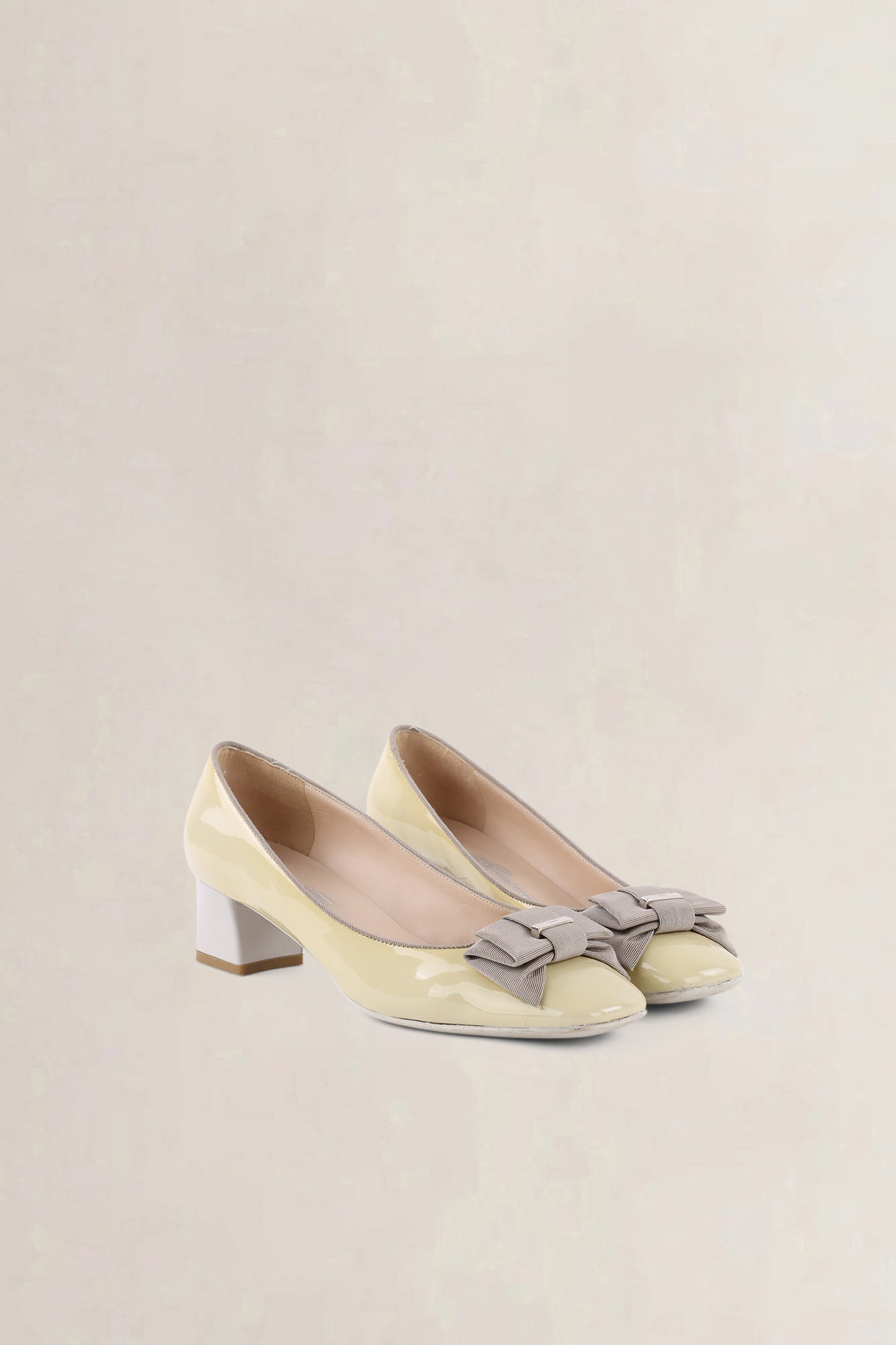 Salvatore Ferragamo Yellow Patent Leather Bow Pumps