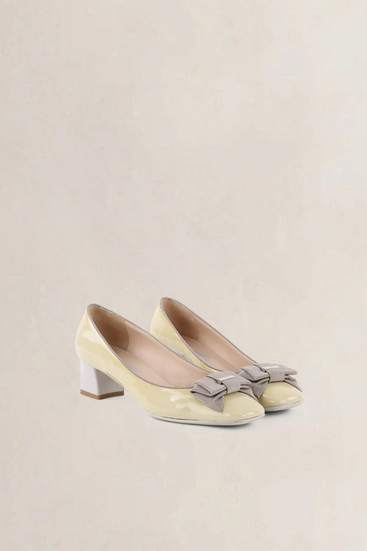 Ferragamo Yellow Patent Bow Pumps — preloved