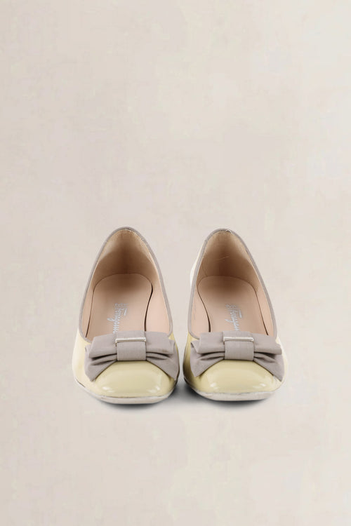 Salvatore Ferragamo Yellow Patent Leather Bow Pumps