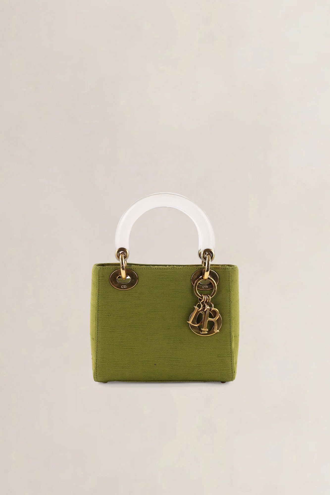 Christian Dior Green Canvas Mini Lady Dior Top Handle Bag