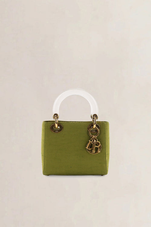 Christian Dior Green Canvas Mini Lady Dior Top Handle Bag