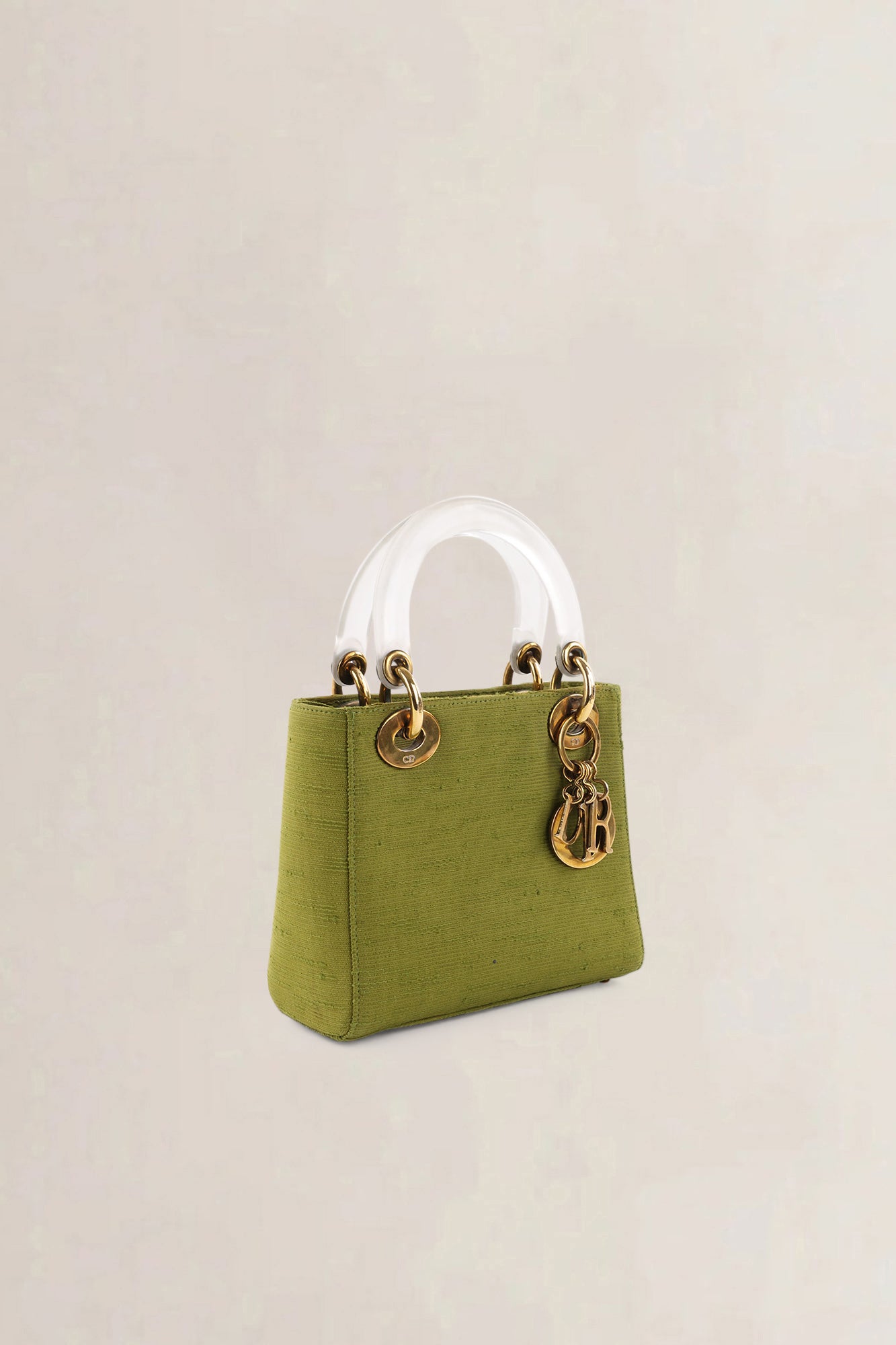 Christian Dior Green Canvas Mini Lady Dior Top Handle Bag