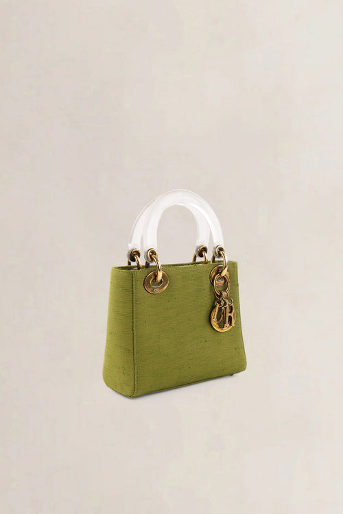 Christian Dior Green Canvas Mini Lady Dior Top Handle Bag