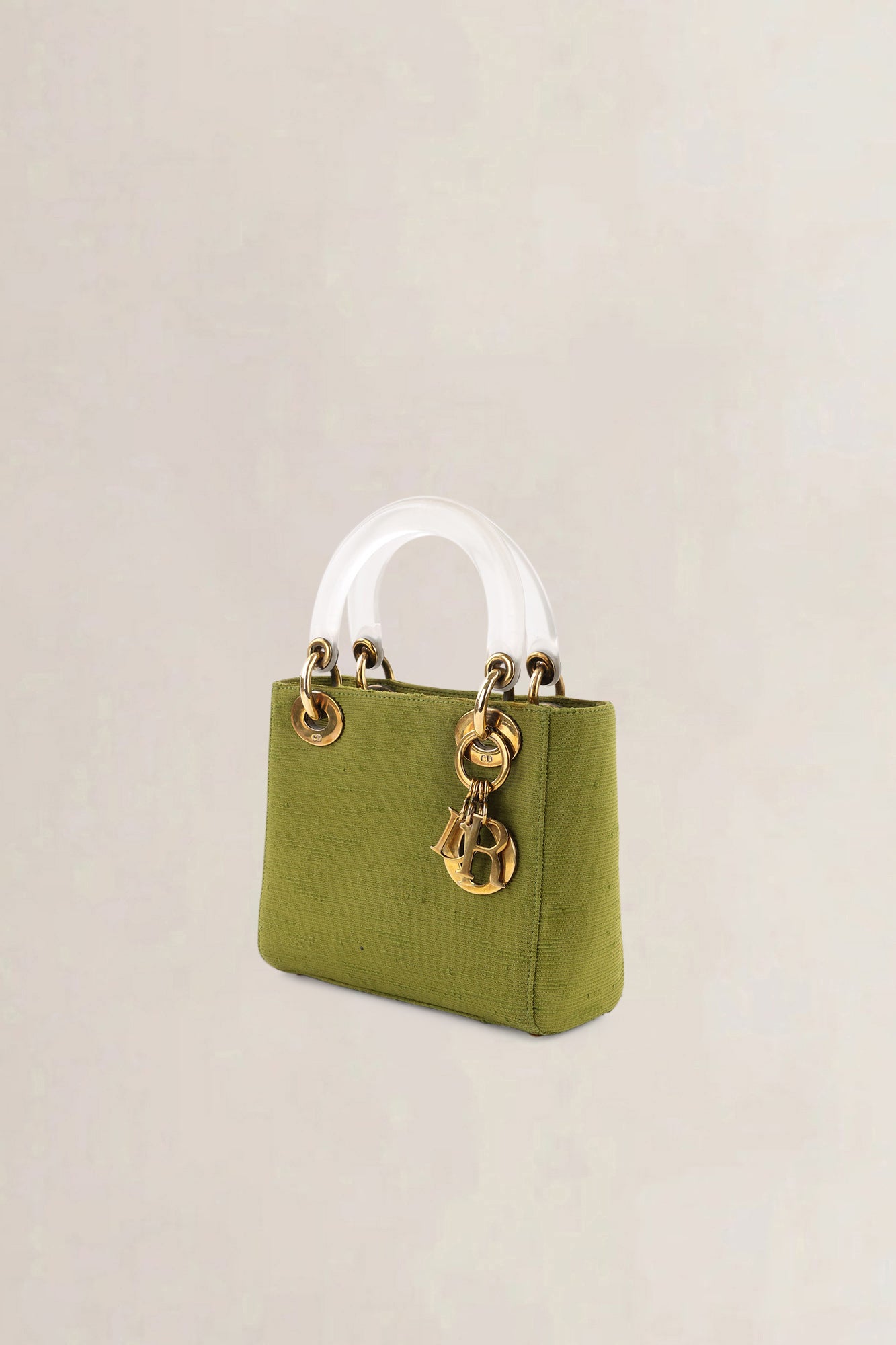 Christian Dior Green Canvas Mini Lady Dior Top Handle Bag
