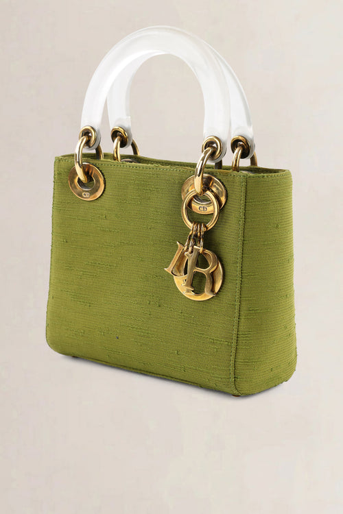Christian Dior Green Canvas Mini Lady Dior Top Handle Bag