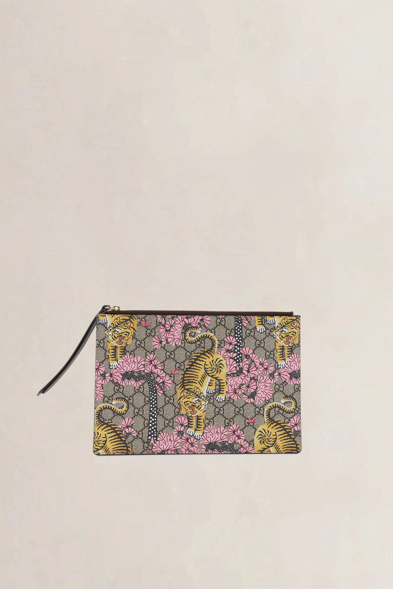 Gucci Pink Bengal Tiger Print GG Supreme Clutch & Silk Headband Set