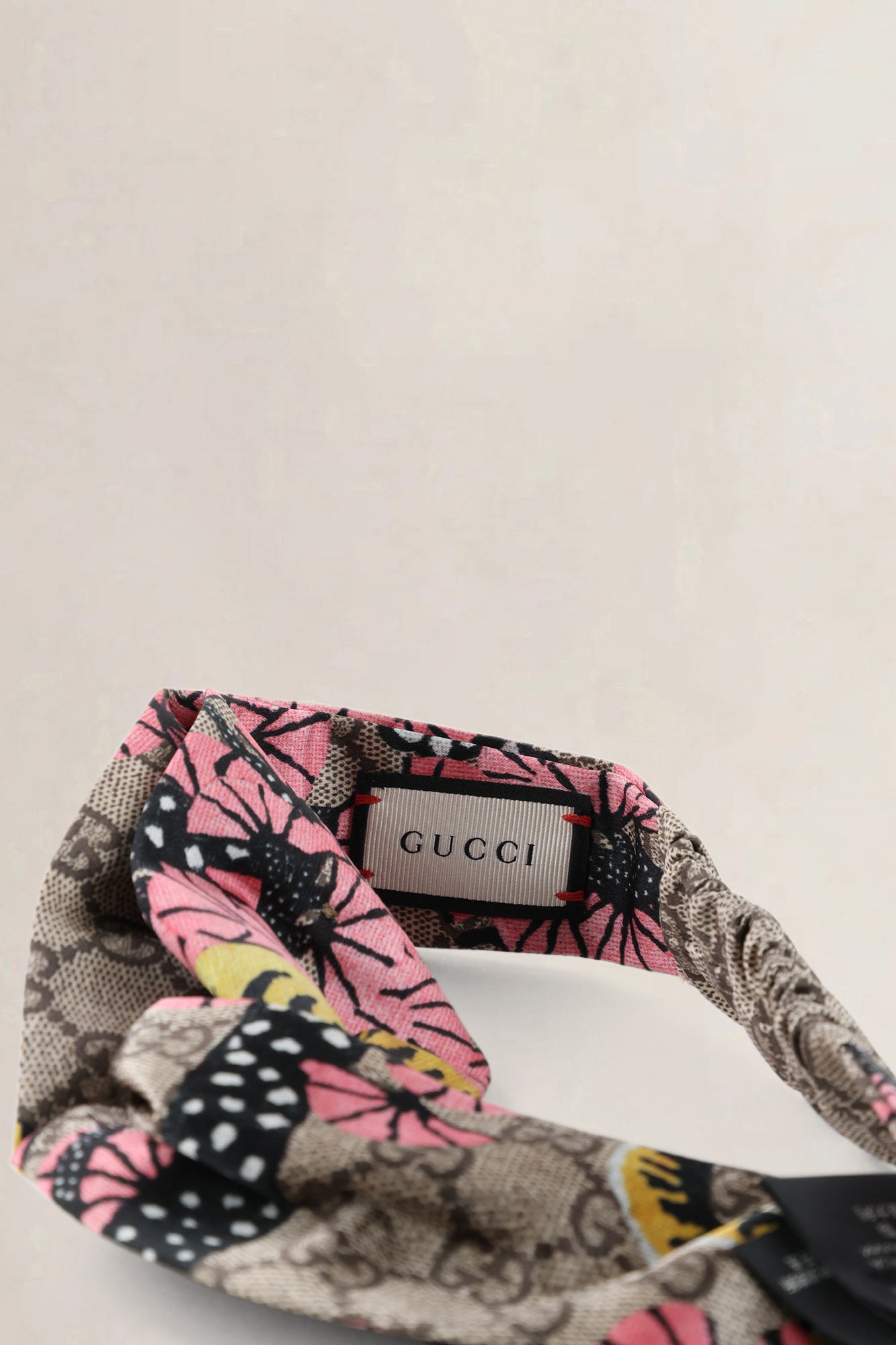 Gucci Pink Bengal Tiger Print GG Supreme Clutch & Silk Headband Set