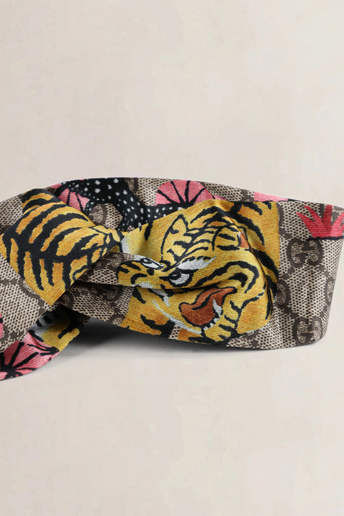 Gucci Pink Bengal Tiger Print GG Supreme Clutch & Silk Headband Set