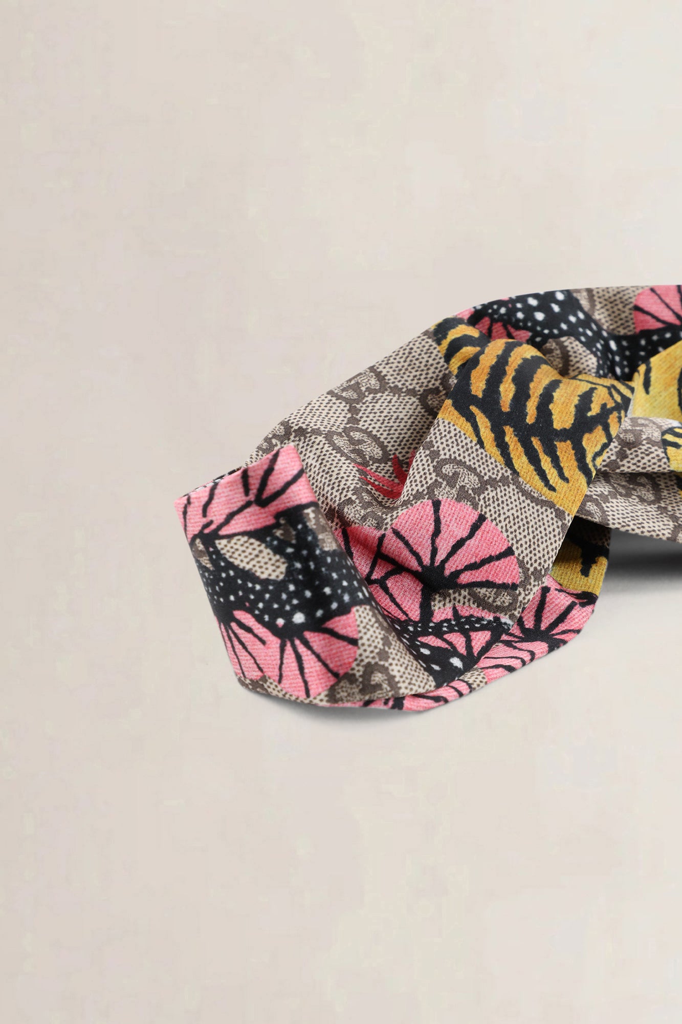 Gucci Pink Bengal Tiger Print GG Supreme Clutch & Silk Headband Set