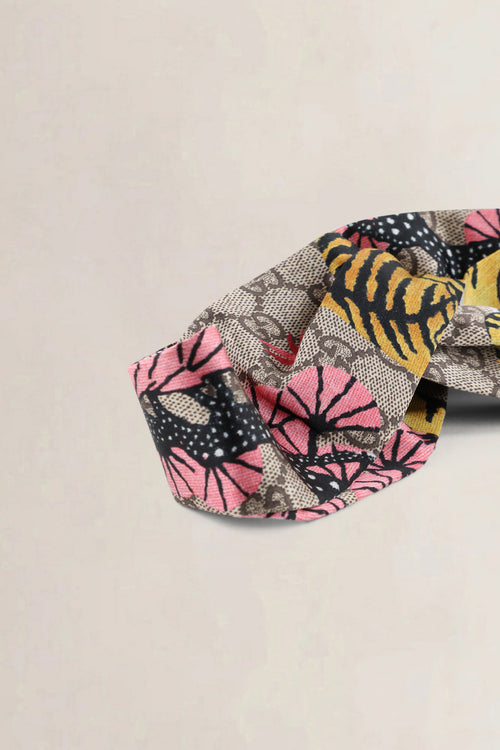 Gucci Pink Bengal Tiger Print GG Supreme Clutch & Silk Headband Set