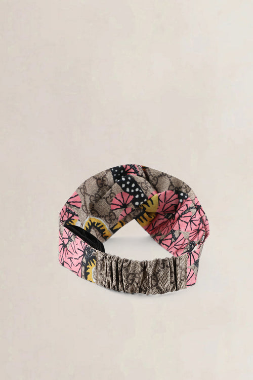 Gucci Pink Bengal Tiger Print GG Supreme Clutch & Silk Headband Set