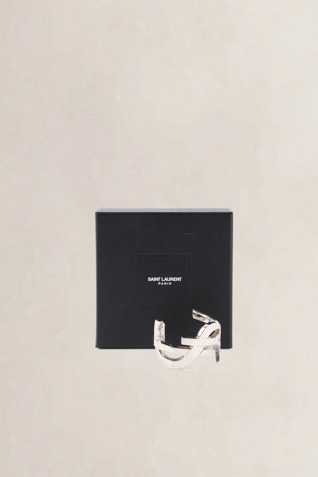 Saint Laurent Silver YSL Initials Cuff Bracelet