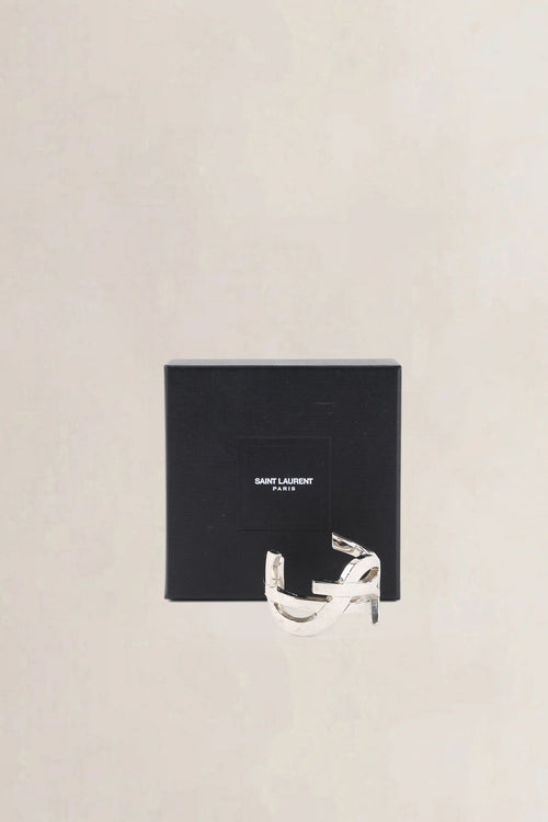Saint Laurent Silver YSL Initials Cuff Bracelet