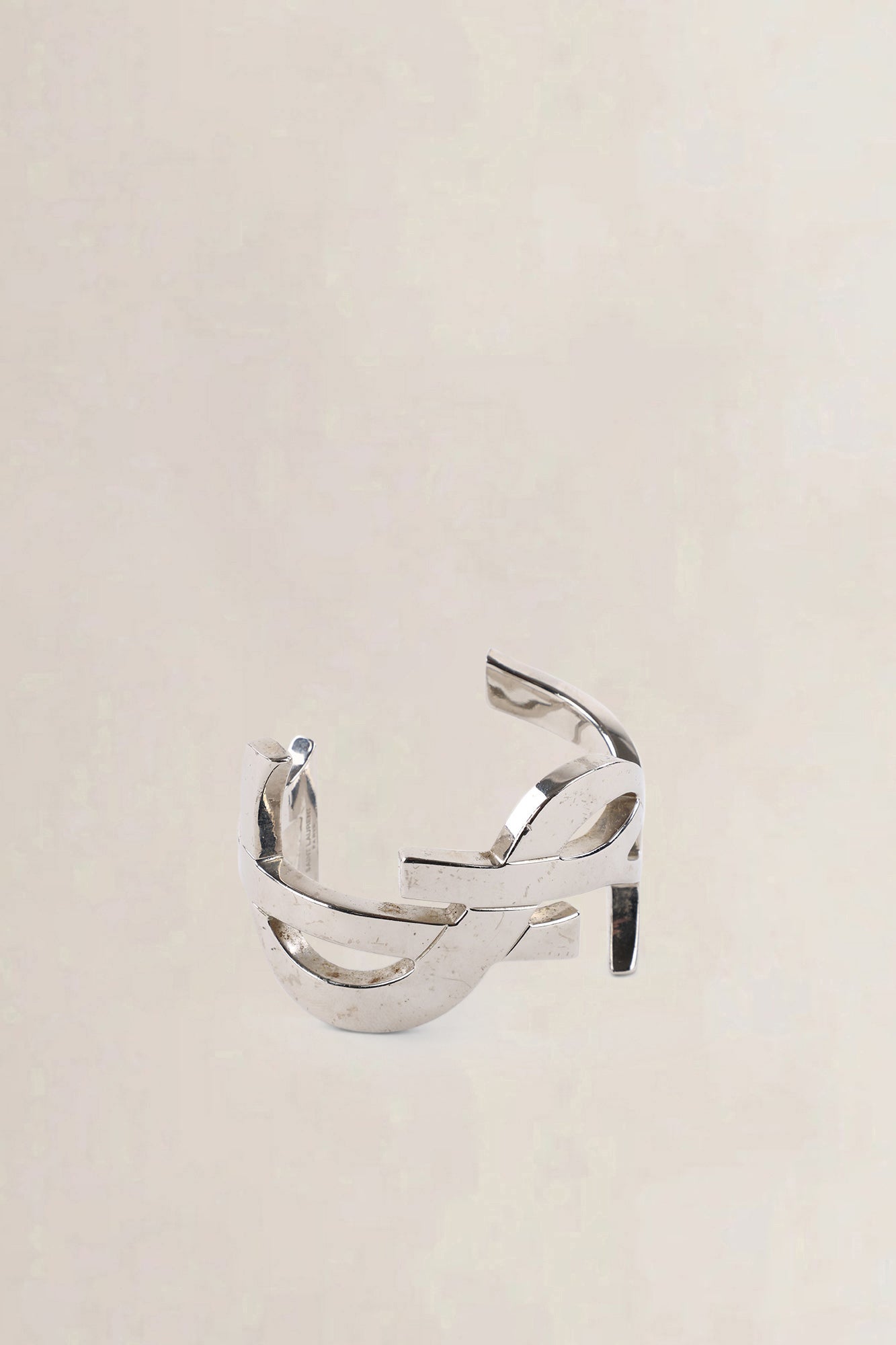 Saint Laurent Silver YSL Initials Cuff Bracelet