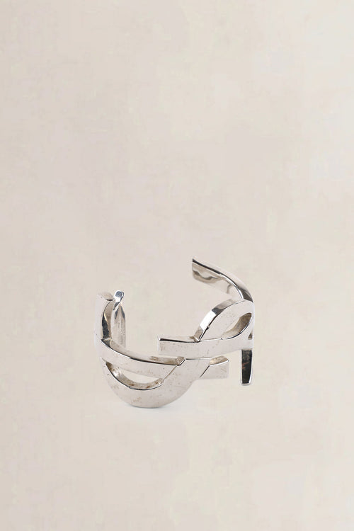 Saint Laurent Silver YSL Initials Cuff Bracelet