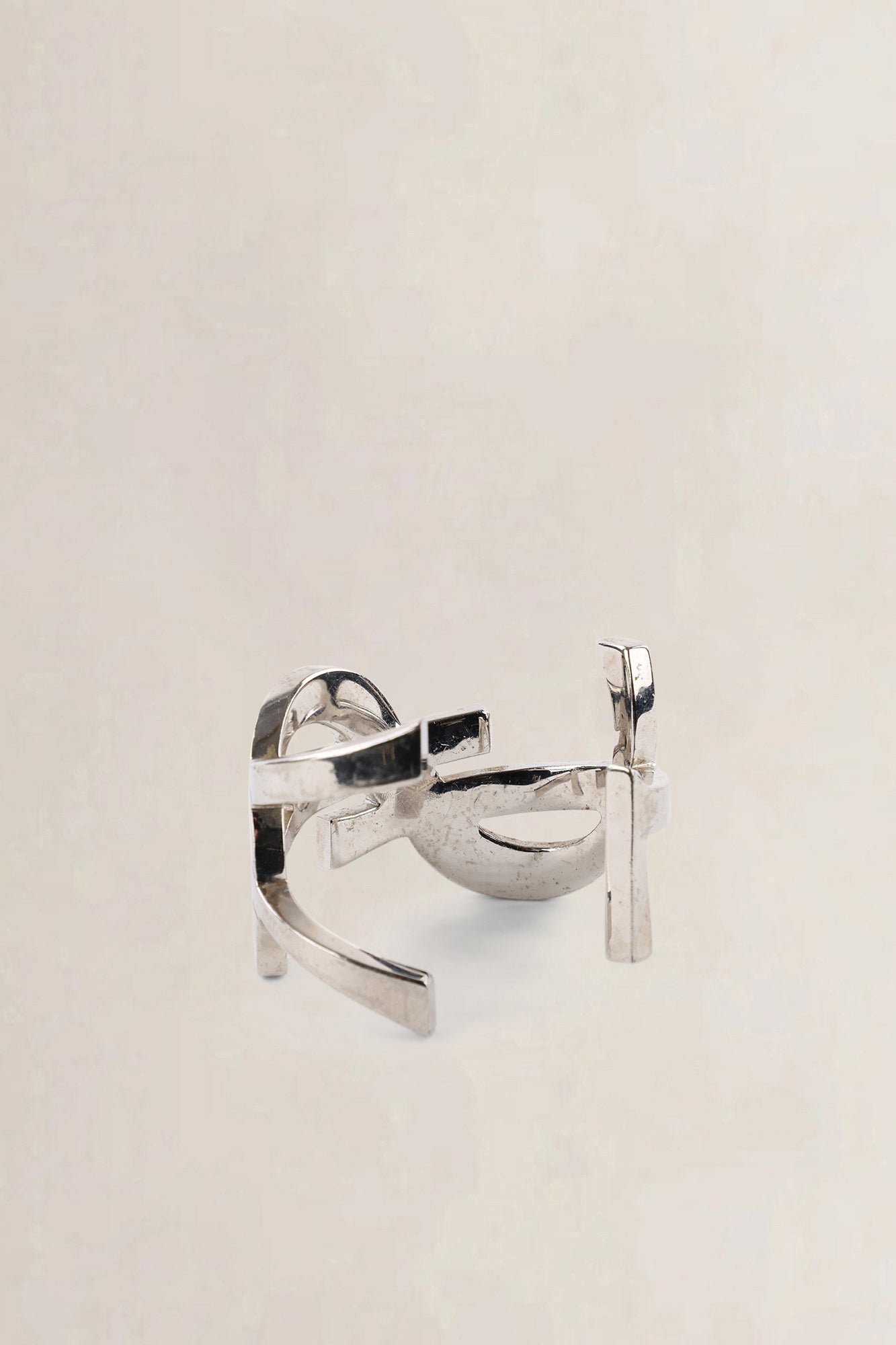Saint Laurent Silver YSL Initials Cuff Bracelet