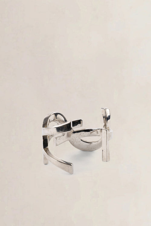 Saint Laurent Silver YSL Initials Cuff Bracelet