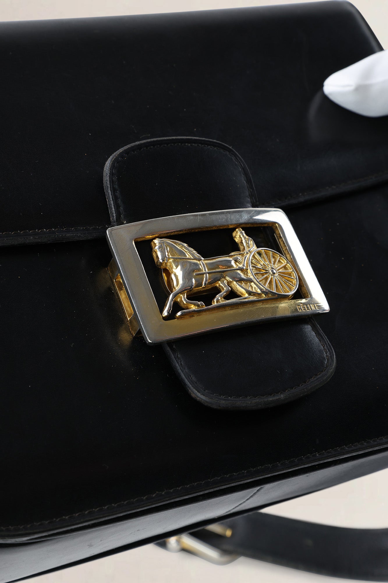 Céline Vintage Black Triomphe Shoulder Bag