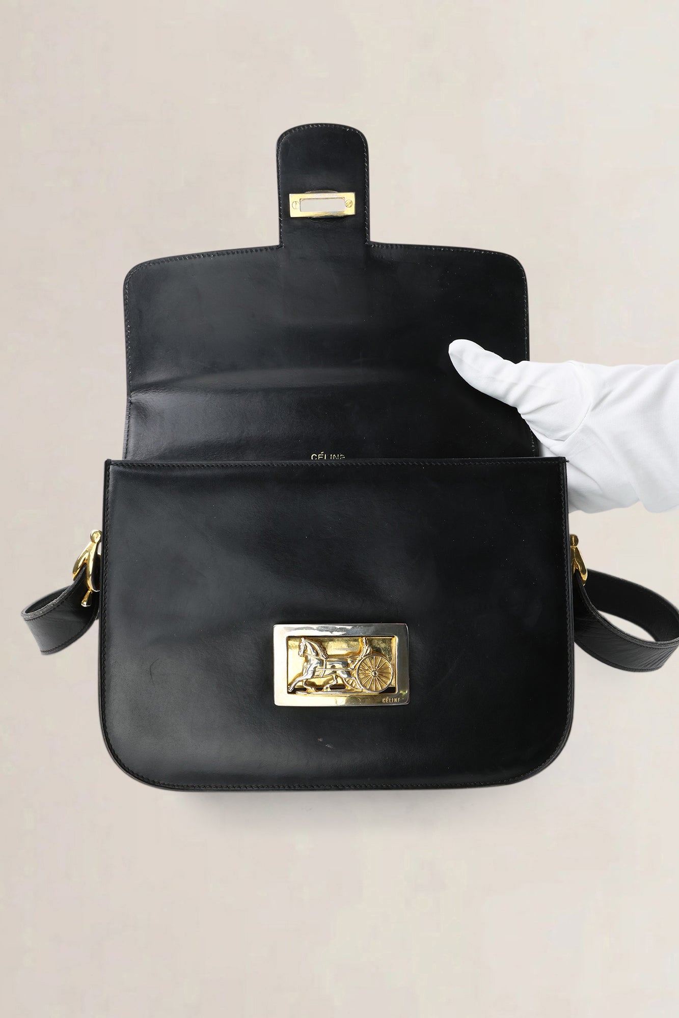 Céline Vintage Black Triomphe Shoulder Bag