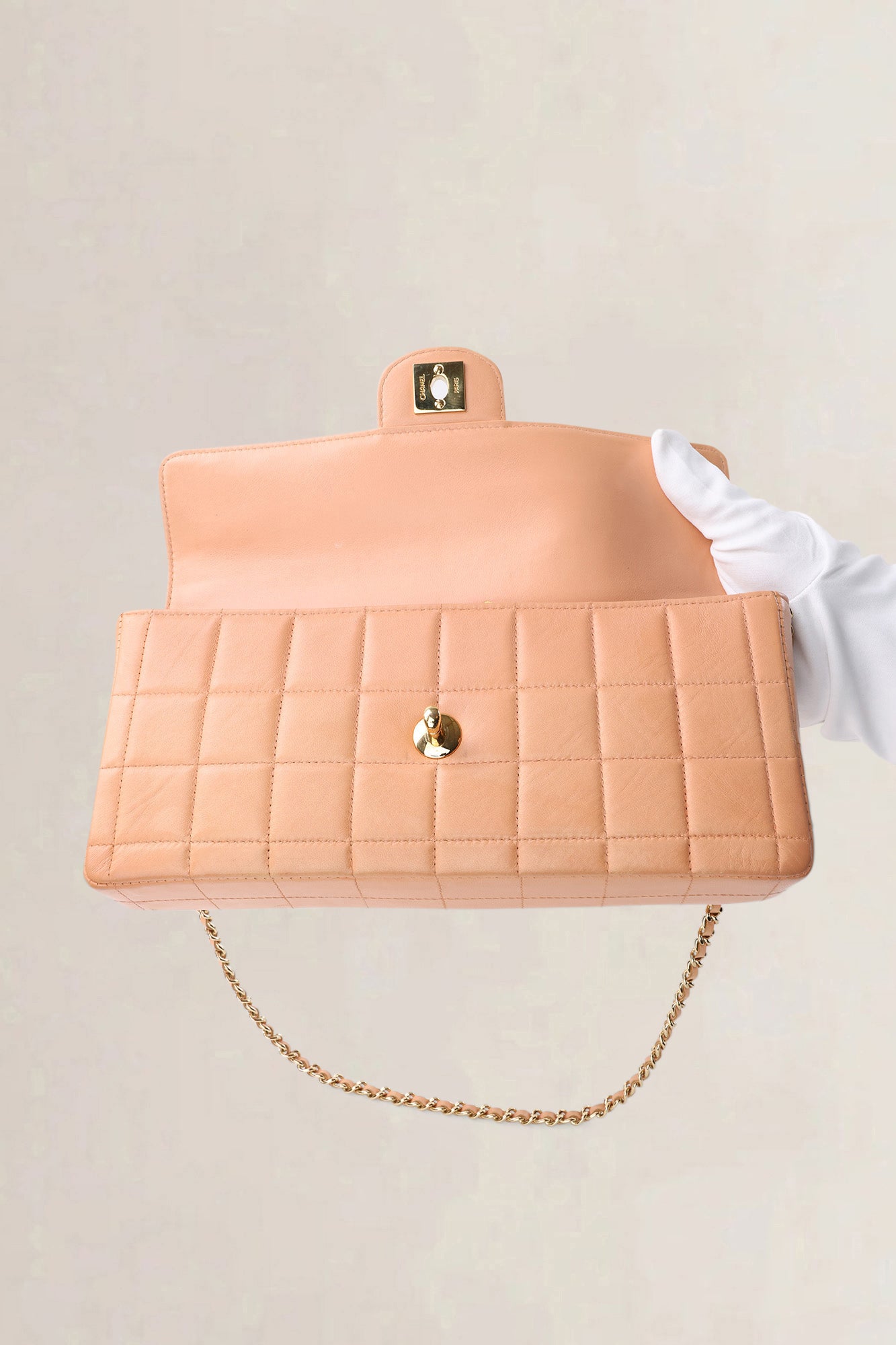 Chanel Pink Leather Square Quilt E/W Flap Bag