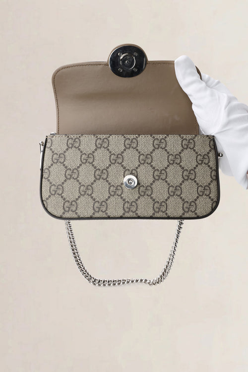 Gucci Beige & Ebony GG Supreme Senna Petite Shoulder Bag