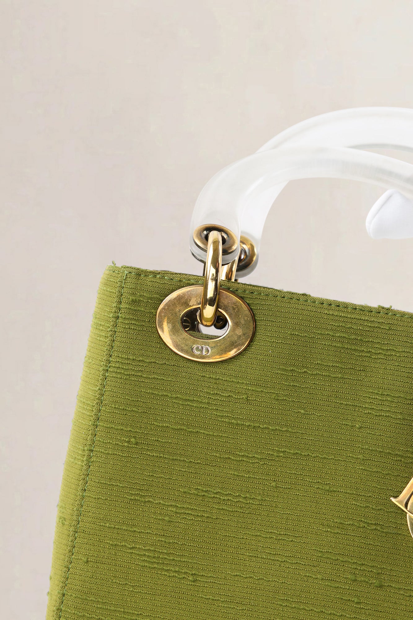 Christian Dior Green Canvas Mini Lady Dior Top Handle Bag