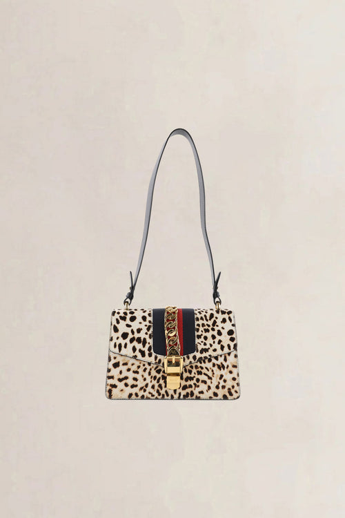 Gucci Leopard Print Pony-Style Calfskin Sylvie Crossbody Bag