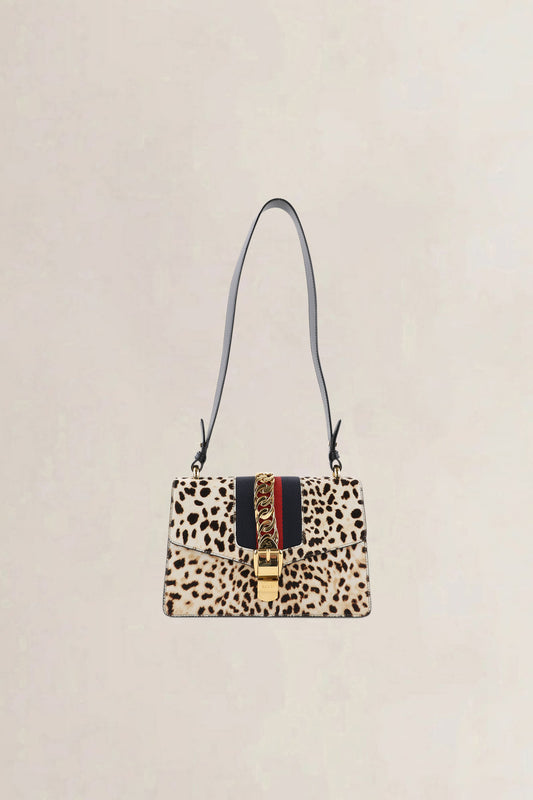 Gucci Leopard Print Pony-Style Calfskin Sylvie Crossbody Bag