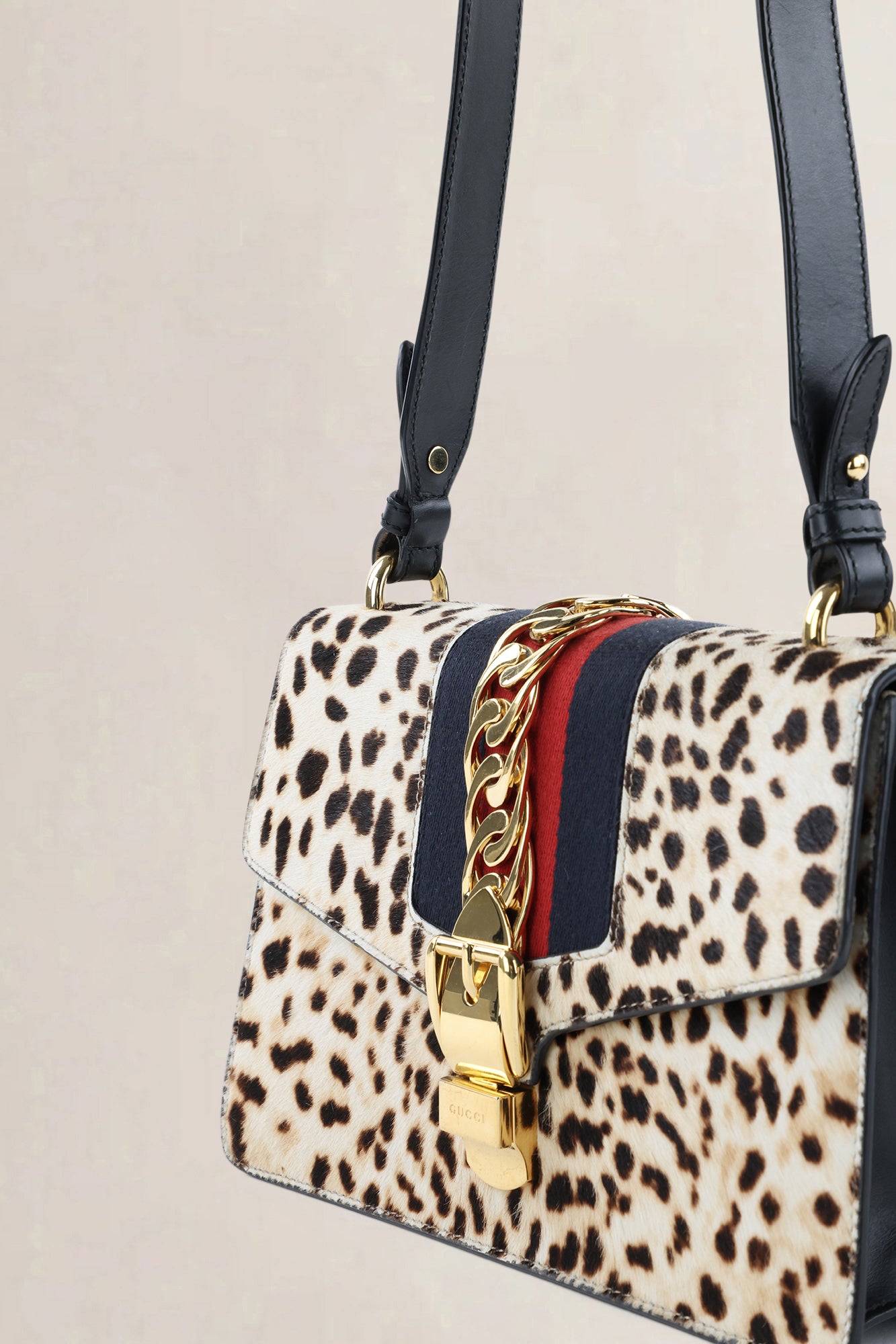 Gucci Leopard Print Pony-Style Calfskin Sylvie Crossbody Bag