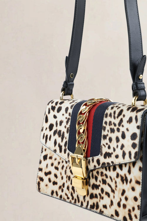 Gucci Leopard Print Pony-Style Calfskin Sylvie Crossbody Bag