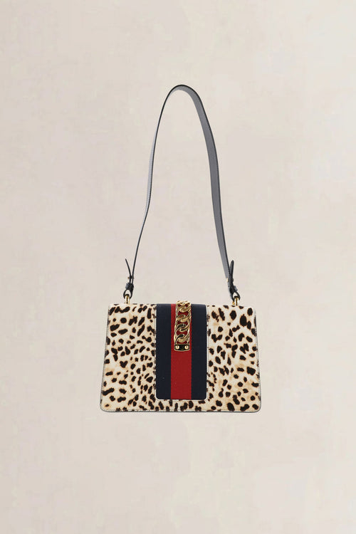 Gucci Leopard Print Pony-Style Calfskin Sylvie Crossbody Bag