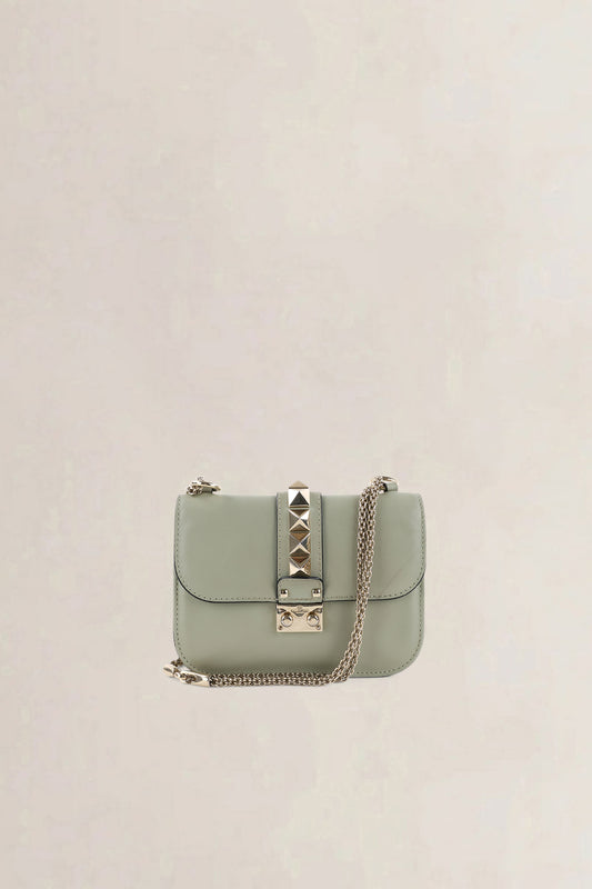 Valentino Garavani Sage Green Small Rockstud Glam Lock Crossbody Bag